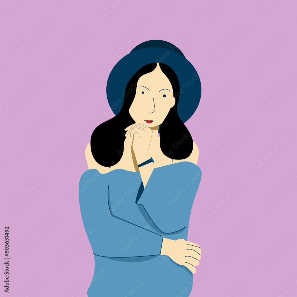 Women's wear-on cap flat art design character concept. Vector illustration Women's wear-on cap flat art design character concept. Vector illustration