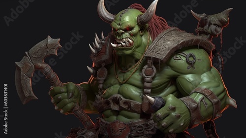 Orc,
Fantasy creature,
Mythical being,
Orc warrior,
Mythological orc,
Orcish race,
Fantasy monster,
Orc character,
Dark fantasy,
Fictional humanoid,
Orc tribe,
Orc warlord,
generative ai photo