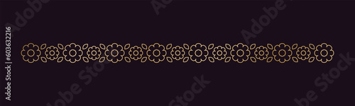 Gold floral separators border, text dividers. Line borders botanical luxury design element.