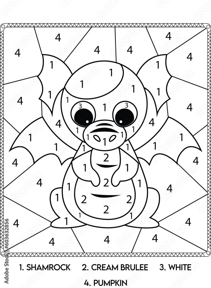 Dragon Color By Number Coloring Pages Stock Vector Adobe Stock