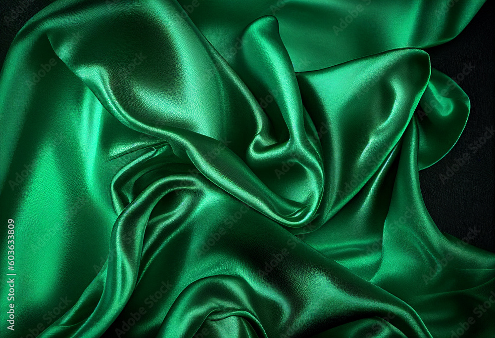 Obraz premium Green satin fabric background close up. Luxurious background design. generative ai