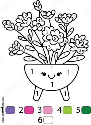Flowers Color By Number Coloring Pages