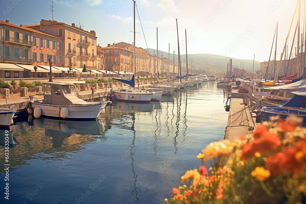 Perfect Picturesque European Harbor: A Mesmerizing Summer Scene of Coast, Architecture, and Tourism Created by Generative AI