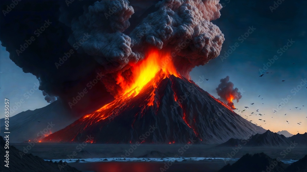 Volcano mountain eruption exploding, Generative AI 