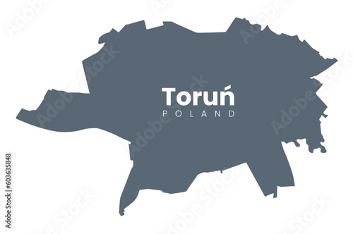 Map of Toruń, a city in north-central Poland and a UNESCO World Heritage Site - Urban borders map with streets and Vistula River.