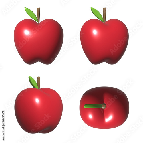red apple fruit 3d illustration icon set isolated