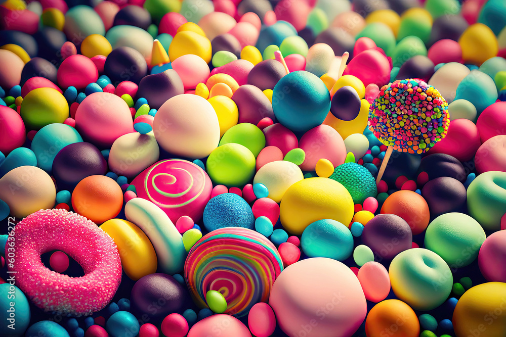 Fototapeta premium Abstract colorful candy wallpaper background illustration (Generative AI)