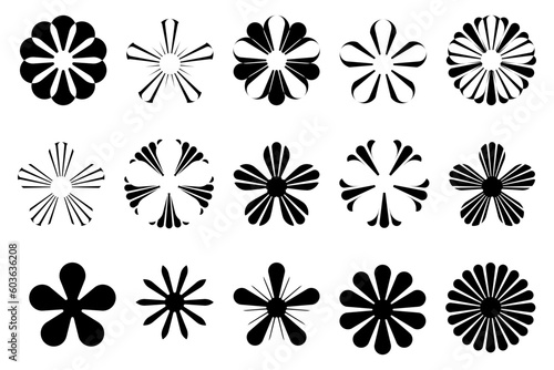 Set of floral elements – Collection of black decorative flowers