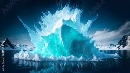 Iceberg glacier melting down exploding because climate change, Generative AI