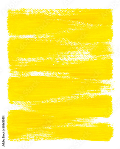 Obraz na płótnie Yellow acrylic paint big horizontal brushstrokes isolated on white background. Hand painted vertical artistic backdrop with place for text. Design template, banner, frame. w salonie
