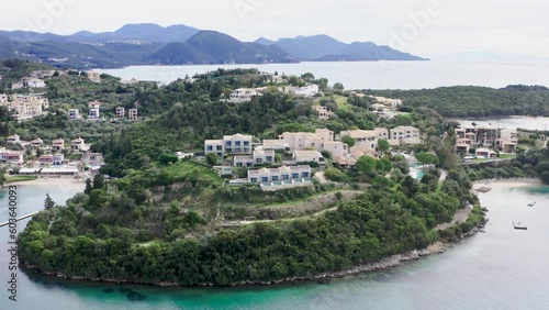  Sivota Greece. Aerial panoramic video of sandy beaches and islands photo