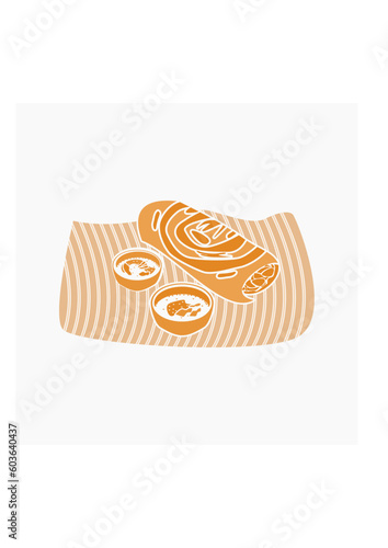 Editable Flat Monochrome Style Top Side View Indian Masala Dosa With Chutney and Sambar on Banana Leaf Vector Illustration for Artwork of Cuisine Related Design With South Asian Culture and Tradition