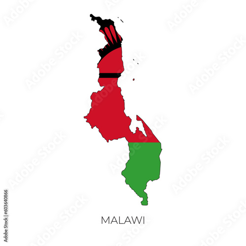 Malawi map and flag. Detailed silhouette vector illustration