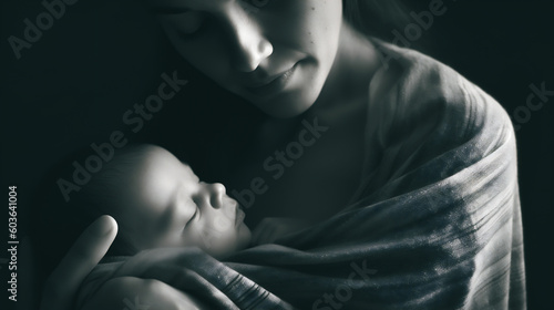  a close-up photograph of a mother breastfeeding her newborn baby  Generative AI photo