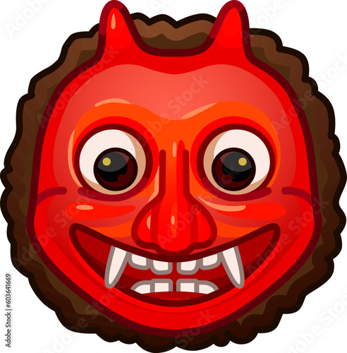 Top quality emoticon. Red devil emoticon face emoji. Namahage emoticon. Popular element. Detailed emoji icon from the Telegram app.