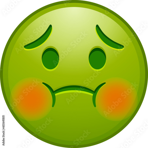 Top quality emoticon. Holding back vomit emoji. Green emoticon face, disgust. Yellow face emoji. Popular element. Detailed emoji icon from the Telegram app.