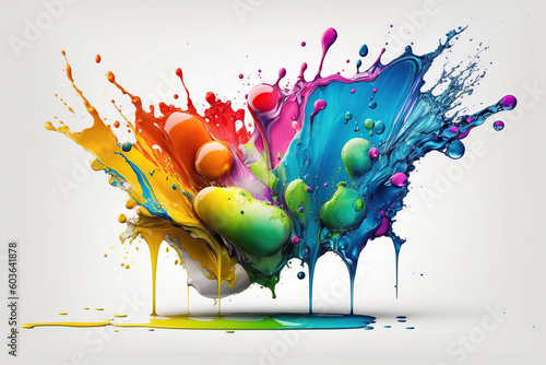 Splash of multicolor liquid, ink on white background, pride month, ai generative