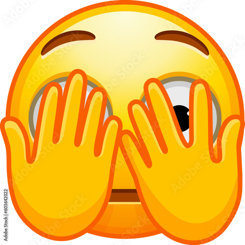 Top quality emoticon. Closing eyes. flat emoji closing eyes with hand. Yellow face emoji. Popular element. Detailed emoji icon from the Telegram app.