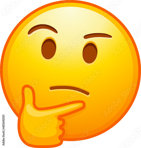 Top quality emoticon. Thinking emoji. doodle emoticon. symbols. chat sticker. face and thumb. Yellow face emoji. Popular element. Detailed emoji icon from the Telegram app.