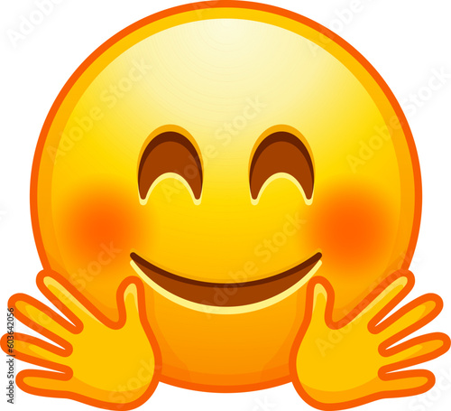 Top quality emoticon. Admiration emoji. Surprised emoticon, amazed and astonished person grabbing. Yellow face emoji. Popular element. Detailed emoji icon from the Telegram app.