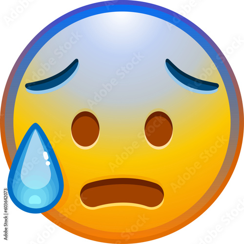 Anxious emoji with sweat. Concerned emoticon with blue forehead and cold sweat dripping down. Detailed emoji icon from the Telegram app.