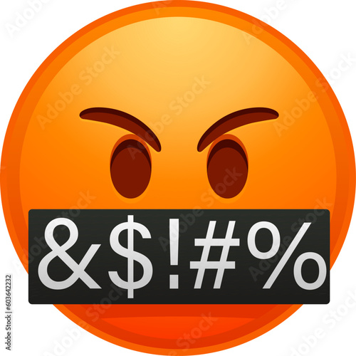 Top quality emoticon. Angry swearing emoji. Emoticon with swear words censored by grawlix symbols. Angry red face. Emoji. Cute emoticon isolated. Detailed emoji icon from the Telegram app.