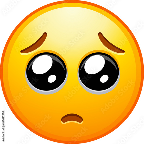 Top quality emoticon. Pleading face emoji. Yellow face emoji with a small frown, and large eyes, as if begging or pleading.Popular chat elements. Detailed emoji icon from the Telegram app.
