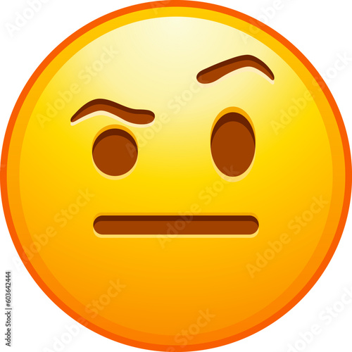 Top quality emoticon. Raised eyebrow emoji. Skeptical emoticon. Yellow face emoji. Popular element. Detailed emoji icon from the Telegram app. photo