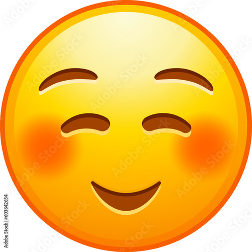 Top quality emoticon. Cute smiling emoji. Happy face with flushed cheeks. Yellow face emoji. Detailed emoji icon from the Telegram app.