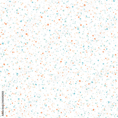 Seamless pattern with colorful confetti on white. Abstract terrazzo marble vector background