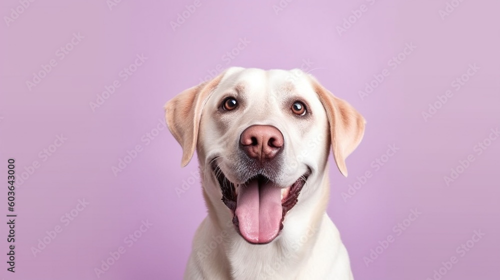 Portrait of a cute labrador retriever on a purple background.Generative Ai Portrait of a cute labrador retriever on a purple background.Generative Ai