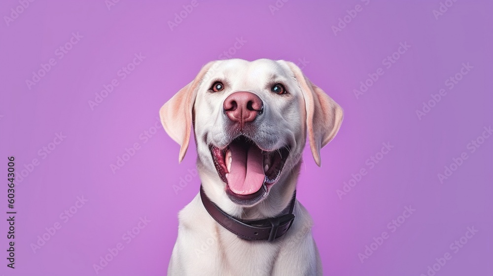 Portrait of a cute labrador retriever on a purple background.Generative Ai Portrait of a cute labrador retriever on a purple background.Generative Ai