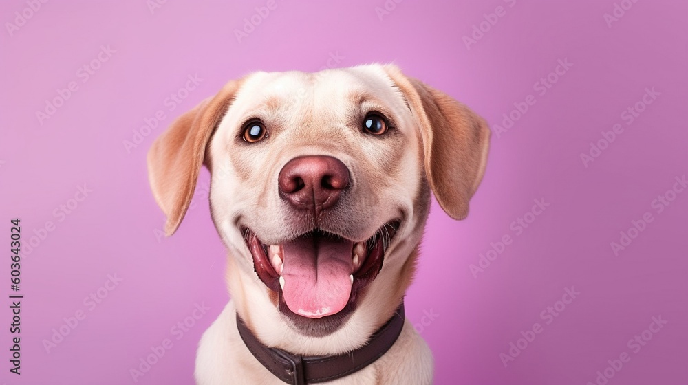 Portrait of a cute labrador retriever on a purple background.Generative Ai Portrait of a cute labrador retriever on a purple background.Generative Ai