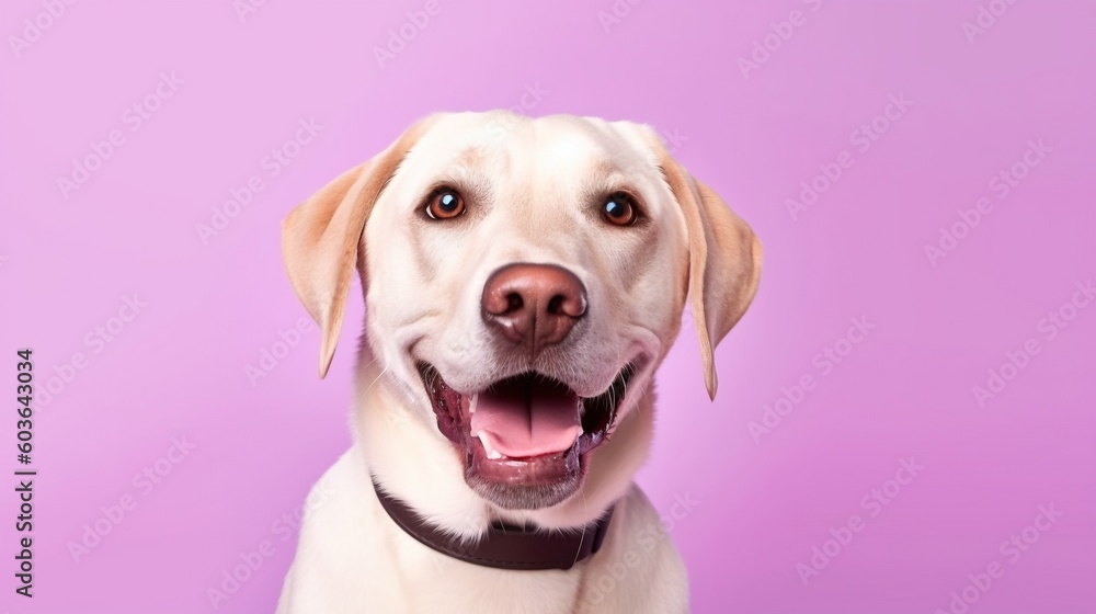 Portrait of a cute labrador retriever on a purple background.Generative Ai Portrait of a cute labrador retriever on a purple background.Generative Ai