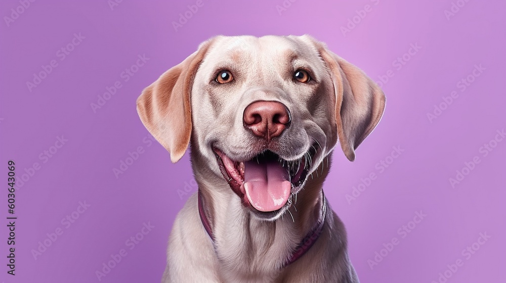 Portrait of a cute labrador retriever on a purple background.Generative Ai Portrait of a cute labrador retriever on a purple background.Generative Ai