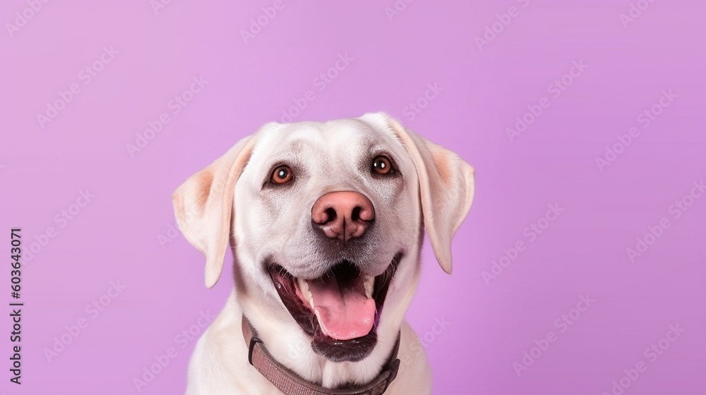 Portrait of a cute labrador retriever on a purple background.Generative Ai Portrait of a cute labrador retriever on a purple background.Generative Ai