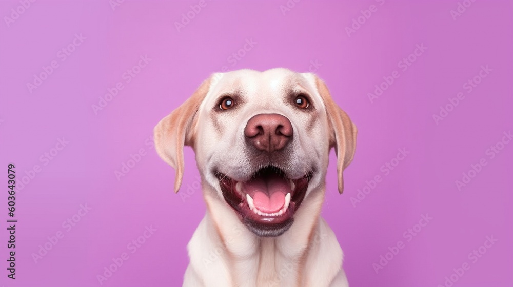 Portrait of a cute labrador retriever on a purple background.Generative Ai Portrait of a cute labrador retriever on a purple background.Generative Ai