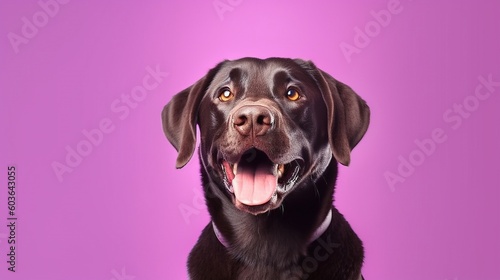 Portrait of a cute labrador retriever on a purple background.Generative Ai © Rudsaphon