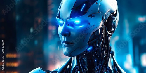 Robot with Blue Eyes - Concept Art. Generative AI