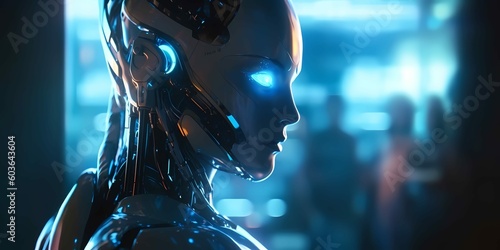 Robot Humanoid with Blue Eyes - Concept Art. Generative AI