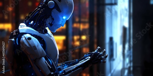 Futuristic Robot with Blue Eyes - Concept Art. Generative AI