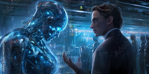 Robot and Human Interacting - Concept Art. Generative AI