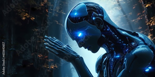 Futuristic Robot with Blue Eyes - Concept Art. Generative AI