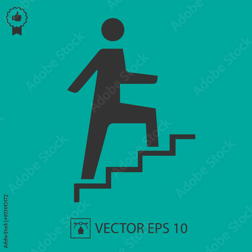 Man on stairs going up vector icon eps 10. Promotion symbol. © Veronika