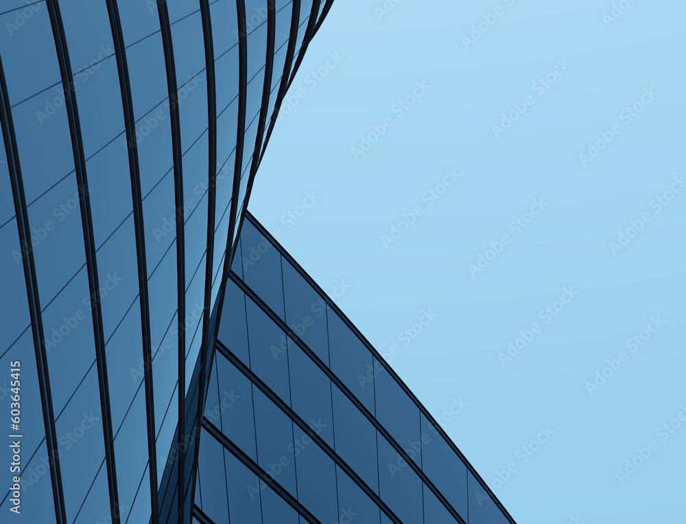 3D render of futuristic architecture, Skyscraper building with curve glass window.