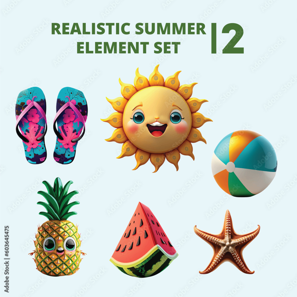 Realistic Summer Element Vector Set 2 made with Generative AI	