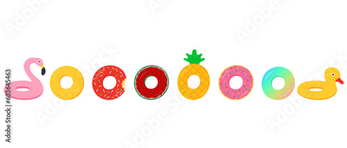 Rubber swimming rings set. Vector flat illustration
