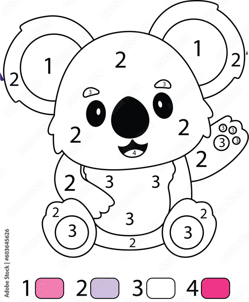 Koala Color By Number Coloring Pages Stock Vector Adobe Stock