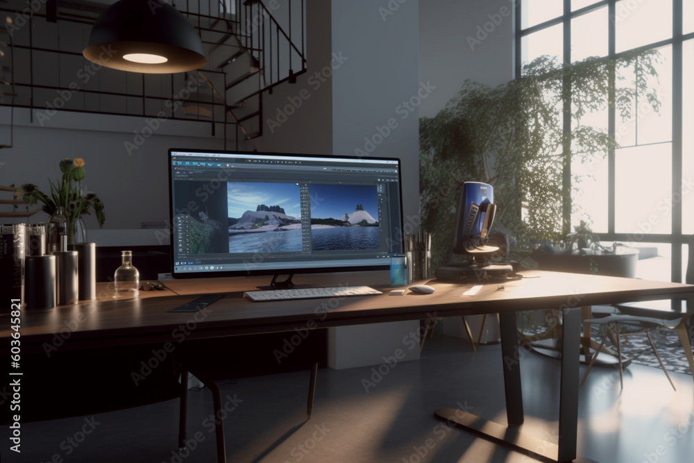 Fototapeta premium Trader's workplace. Ai generative.