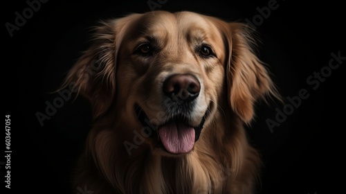 Happy golden retriever on a dark background, majestic portrait - Generative AI